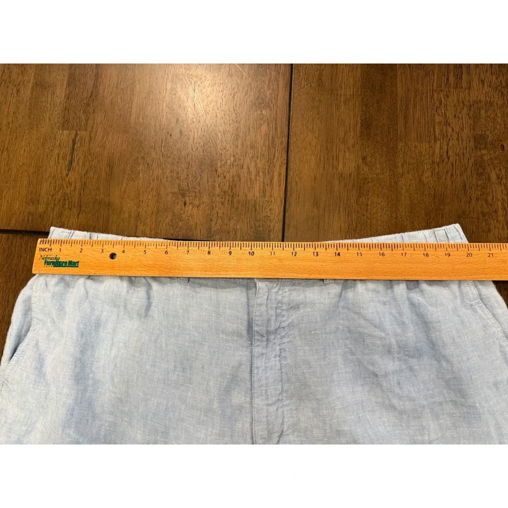 Caribbean Mens 44 Light Blue 100% Linen Elastic Waist Casual Shorts Summer Beach